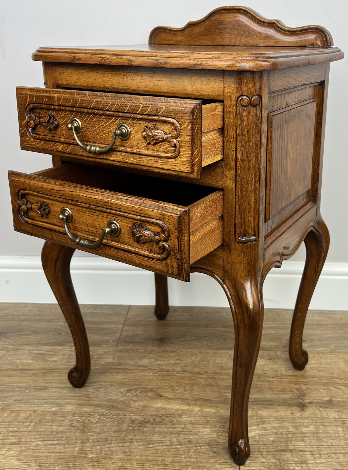 Pair of Bedside Tables Vintage French Louis Nightstands Oak Cabinets LOT 6575