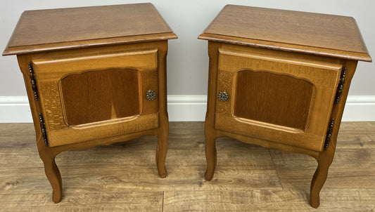 Pair of Bedside Tables Vintage French Louis Oak Nightstands Cabinets LOT 6226