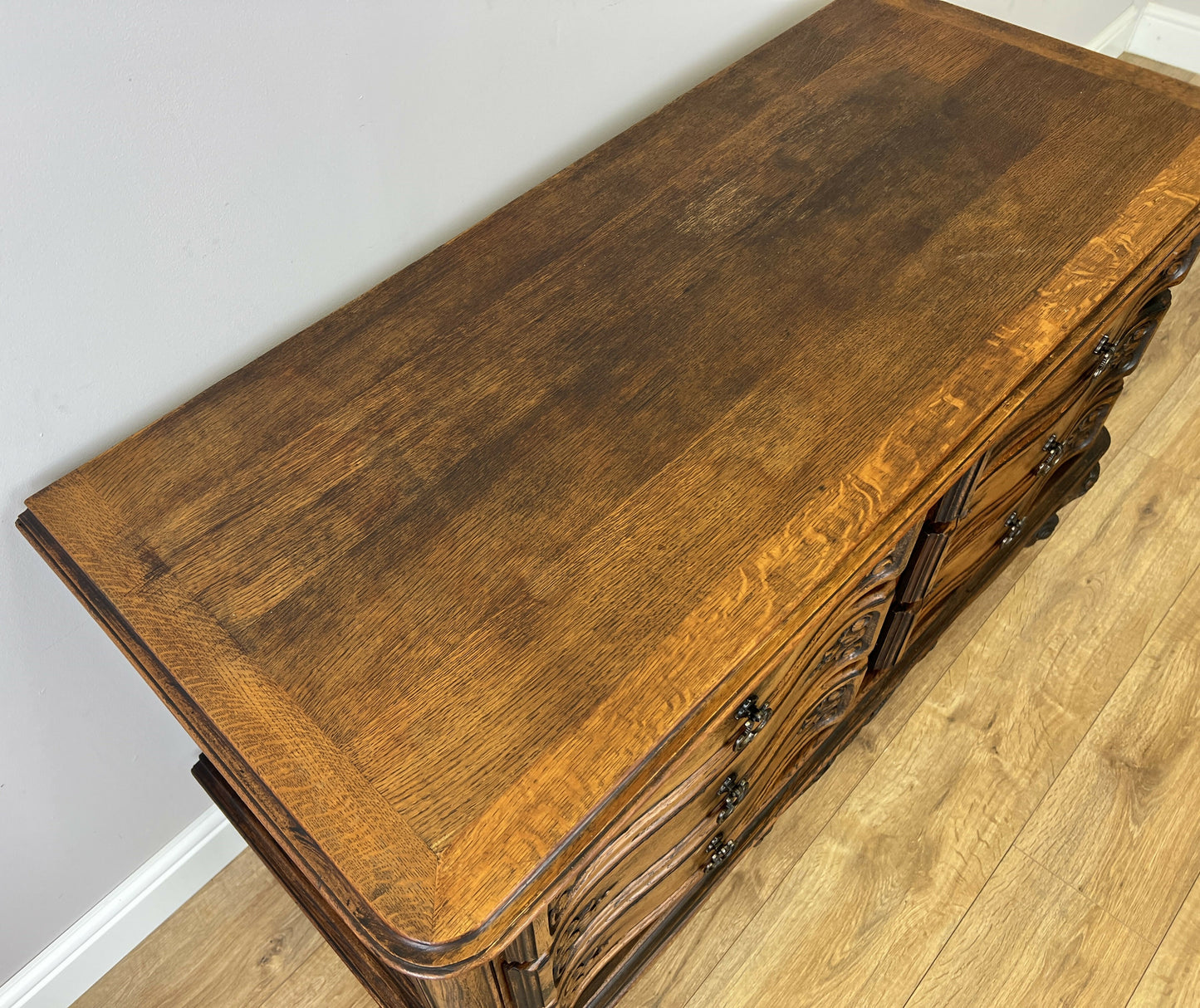 Chest of Drawers Vintage French Louis Oak 6 Drawers Carved Cabinet LOT 6263