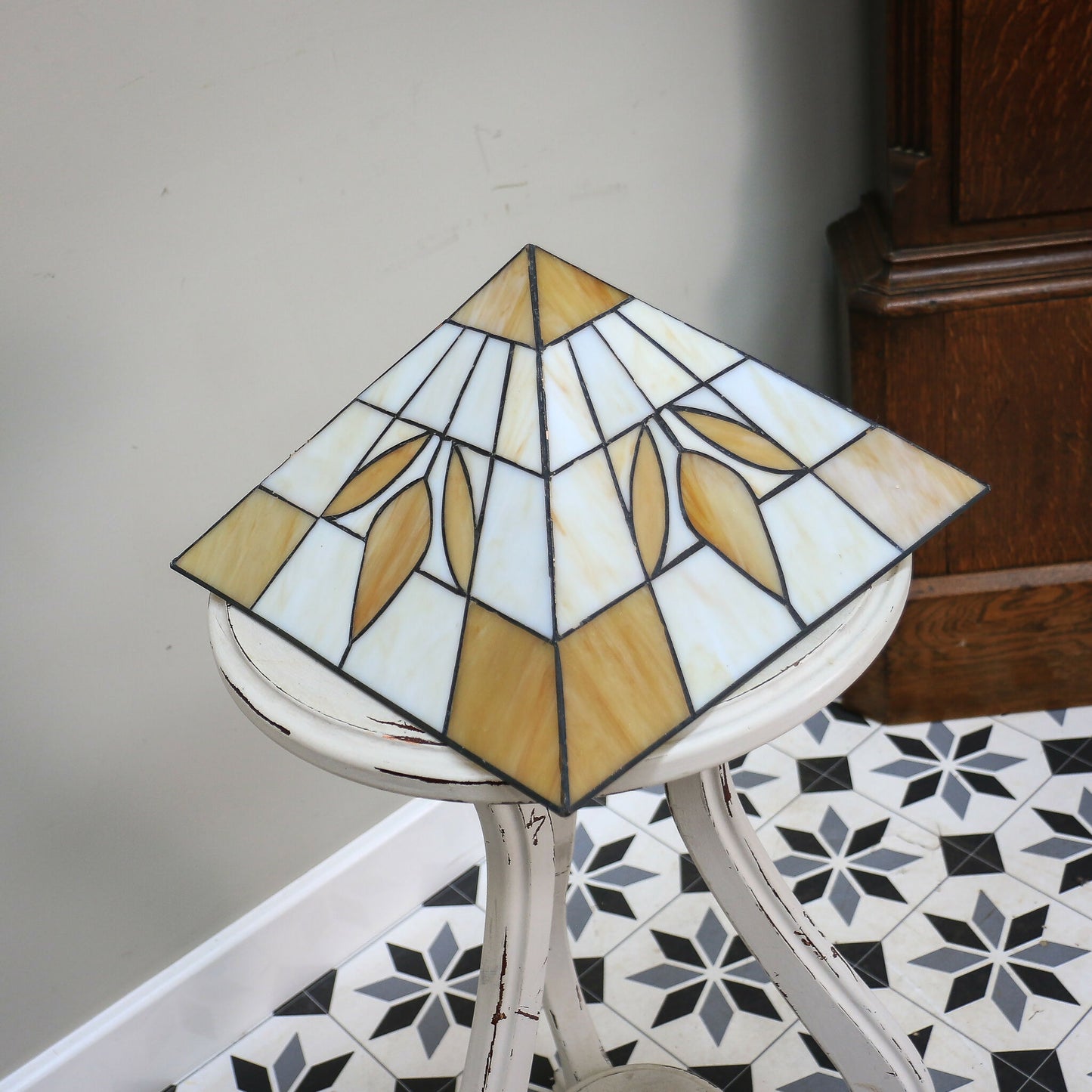 Art Deco Tiffany style Pendant Lampshade Gold and White.