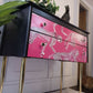 Hand Painted Vintage Mid-Century Modern Chest of Drawers: Black and Hot Pink Cheetah design