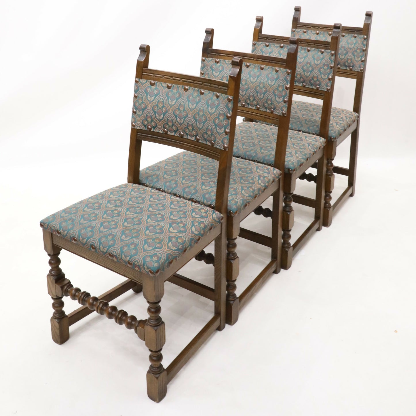 4 Old Charm Dining Chairs Light Oak Sherwood Green Upholstery FREE UK Delivery. SBR9775/0711D
