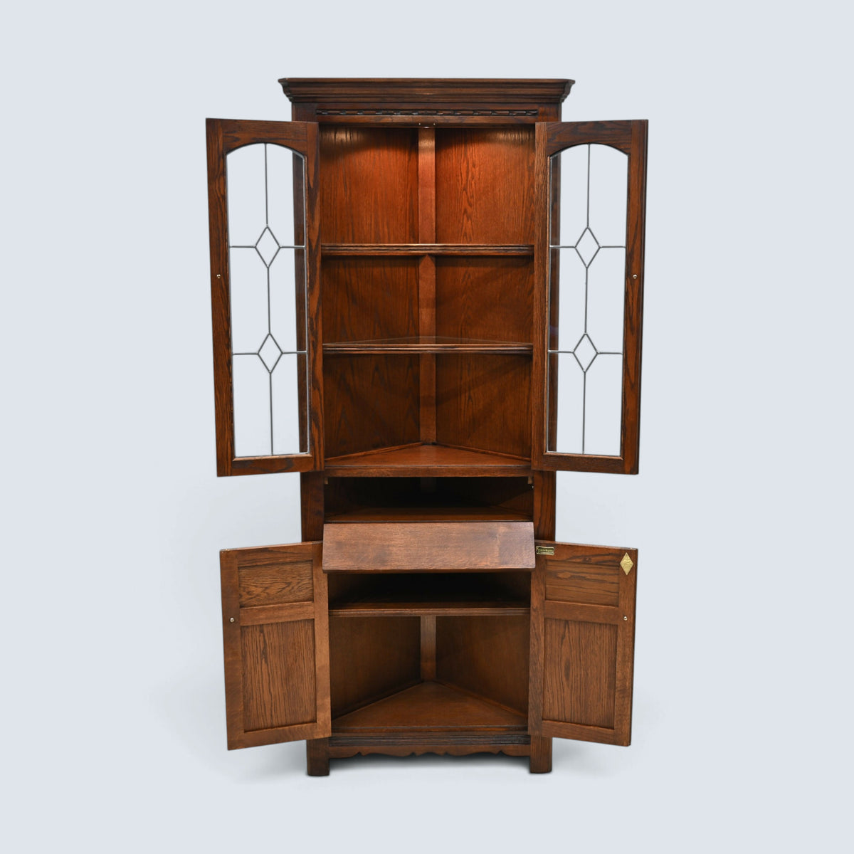 Old Charm Corner Display Cabinet with Leaded Glass Tudor Brown FREE UK Delivery*