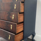 Vintage Navy Blue Flame Mahogany Dresser | Refurbished 5-Drawer Chest of Drawers | Brass Hardware Queen Anne Furniture