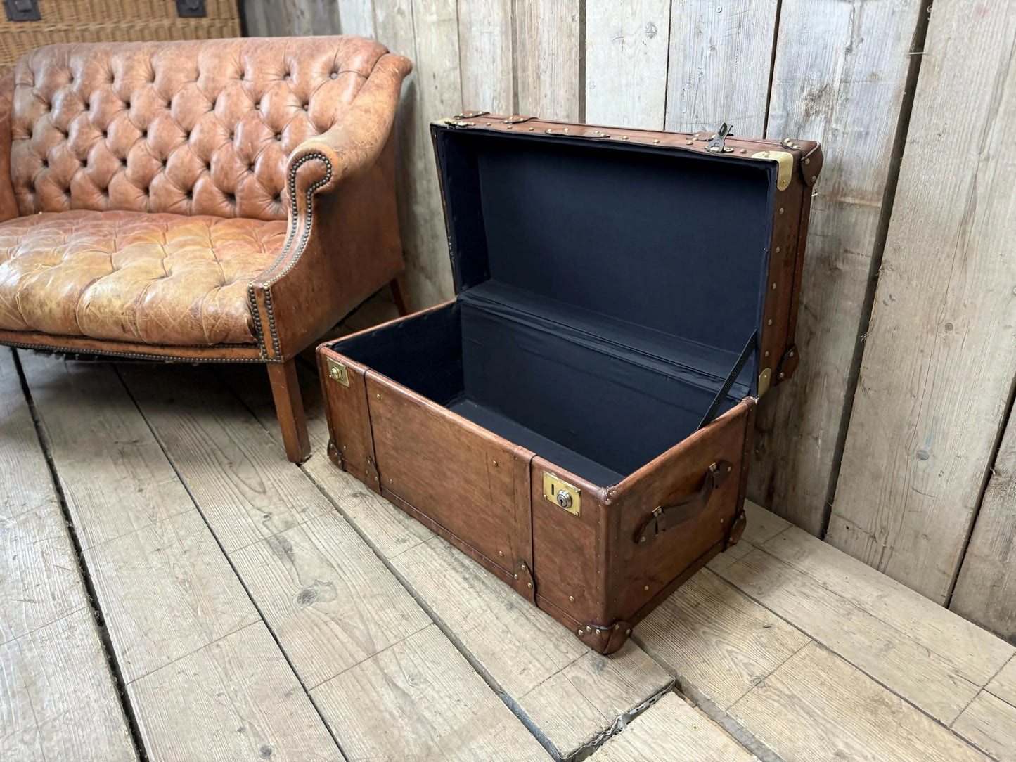 Luxury Hand dyed medium oak leather storage trunk