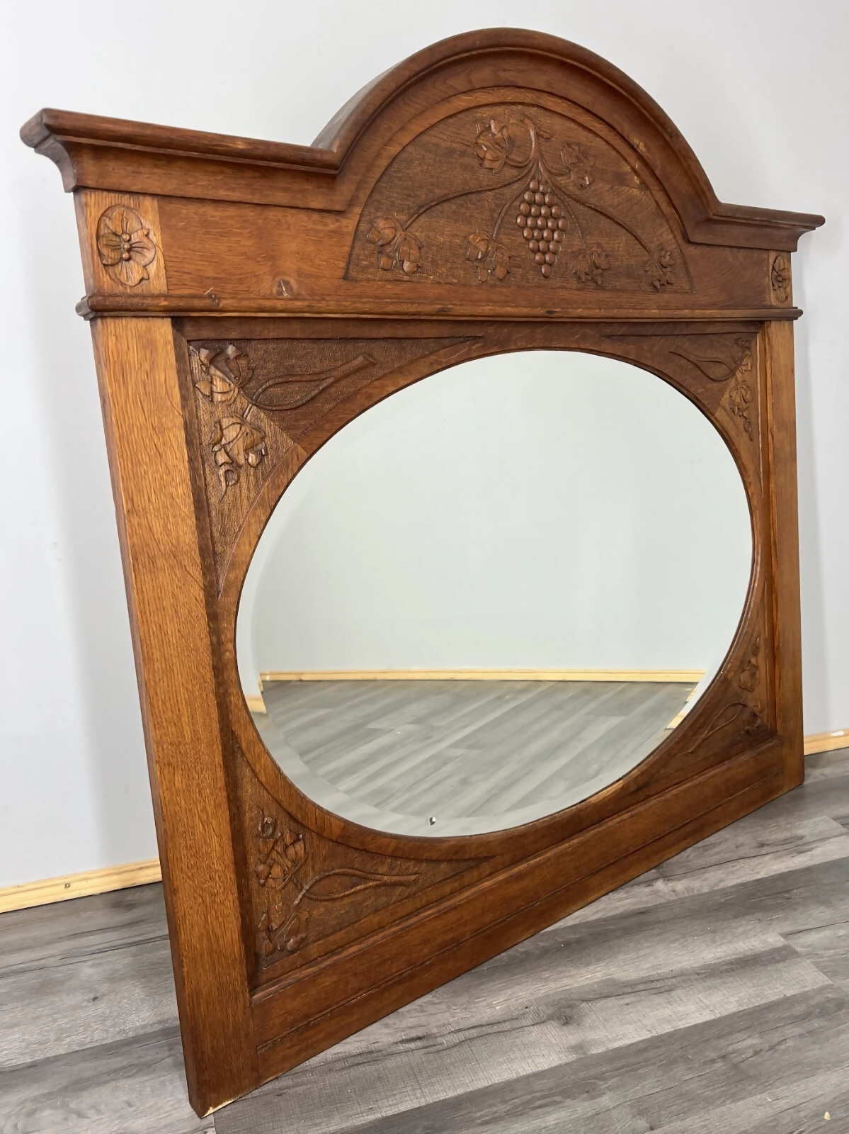 Wall Mirror Antique French Style Oak Carved Floral Decorative Frame LOT 3849