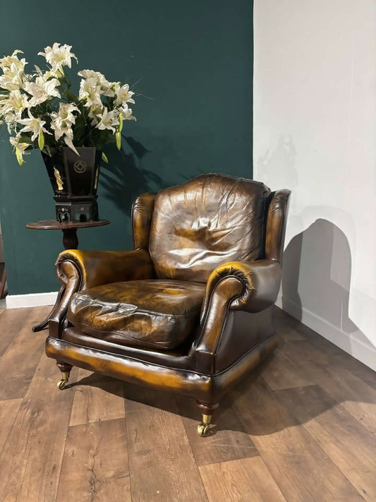 Brown Leather Wing Back Arm Chair2