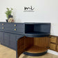 Mid Century Nathan teak modular sideboard set in navy blue, tv stand, media unit, retro corner cupboard, console, cocktail cabinet drinks