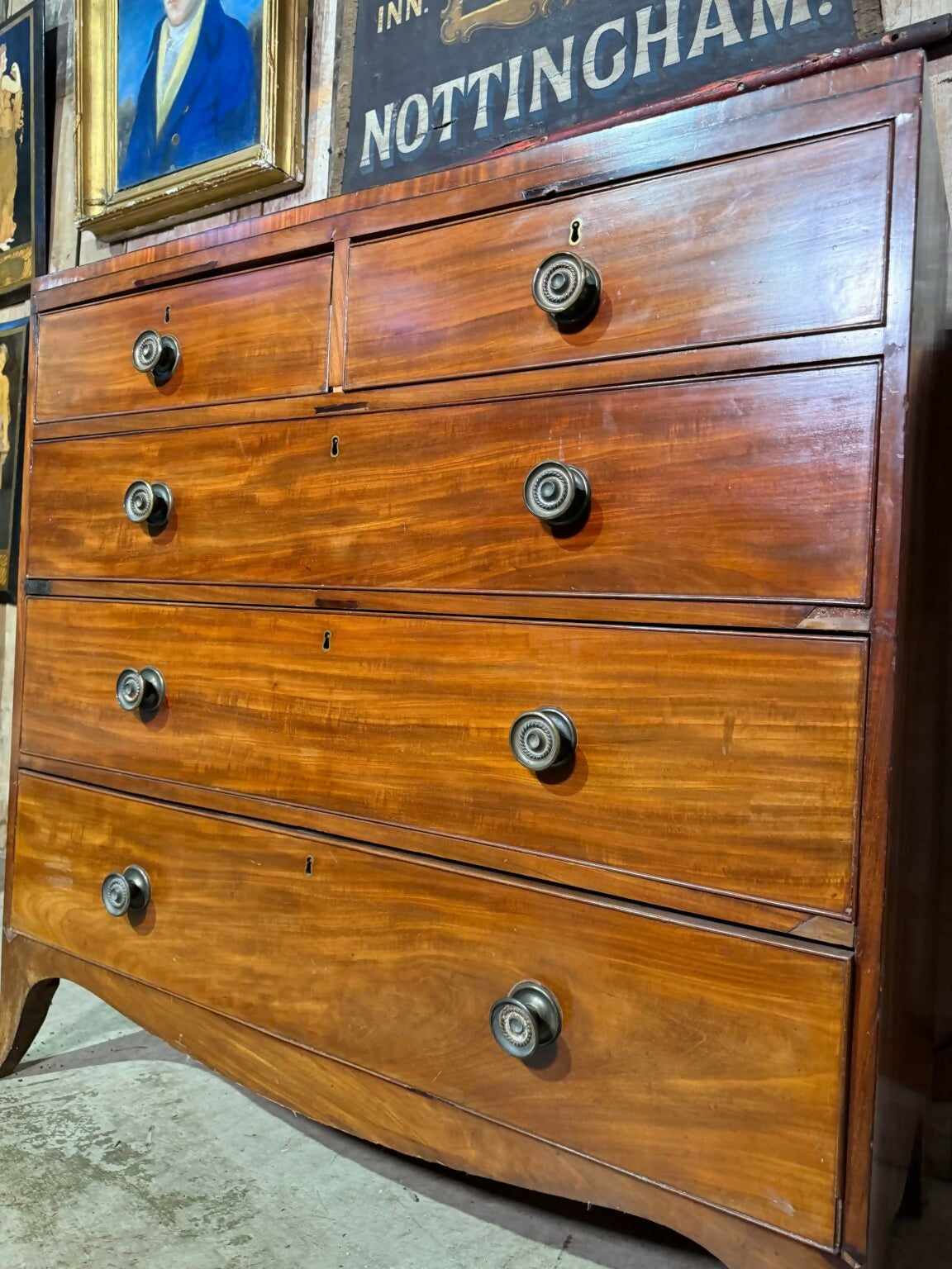 Antique Edwardian Mahogany Two over Three Chest of Drawers, c1900