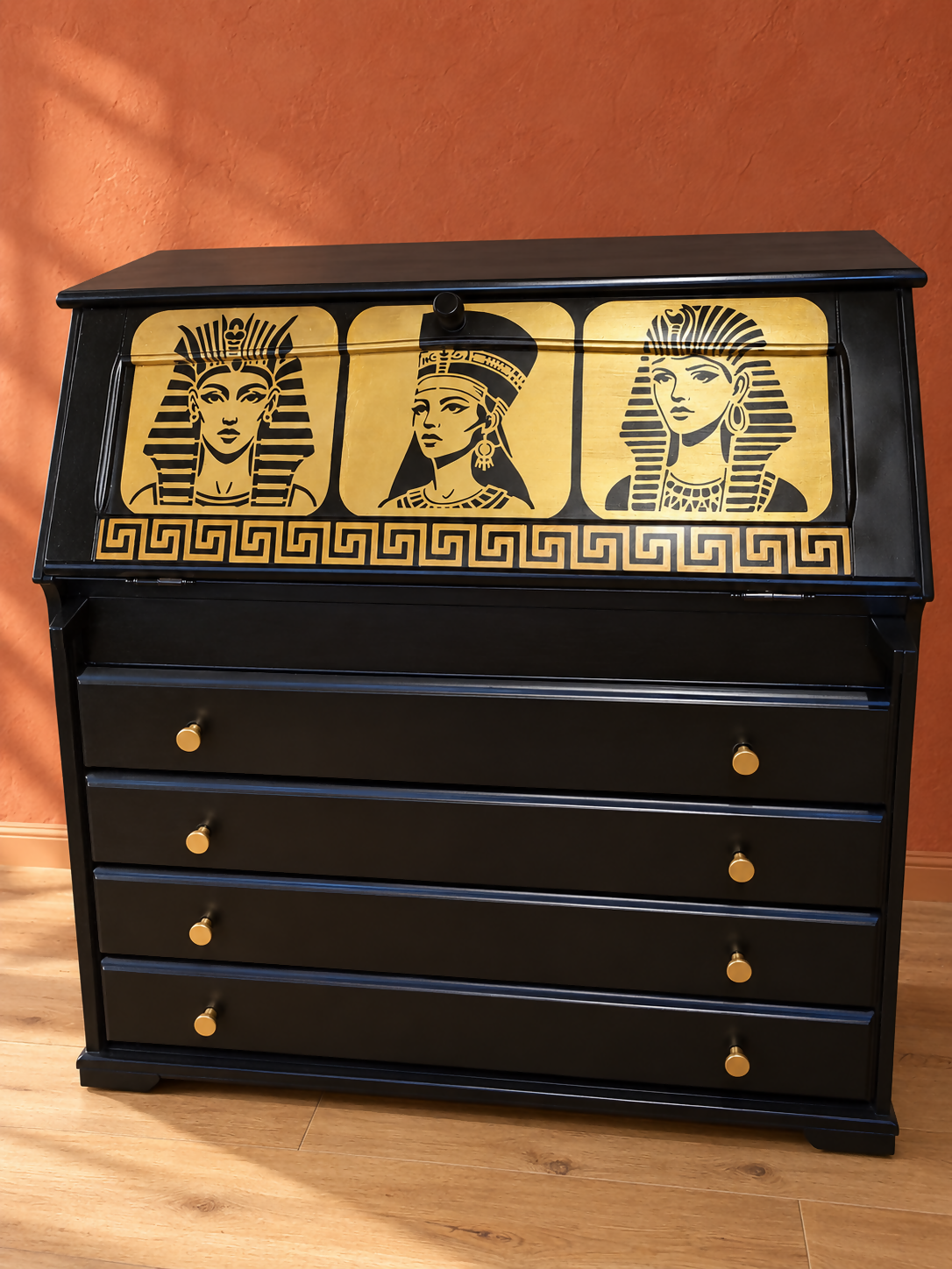 THE AFRICAN ASPECTS UPCYCLED - ONE-OFF FURNITURE ART - The Golden Dynasty Statement writing bureau