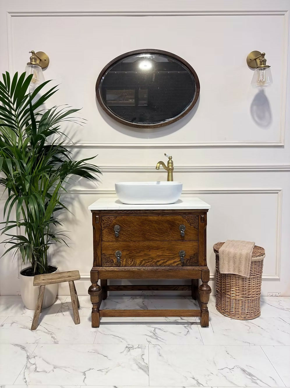 Traditional Vintage Wooden Bathroom Vanity Unit - George II