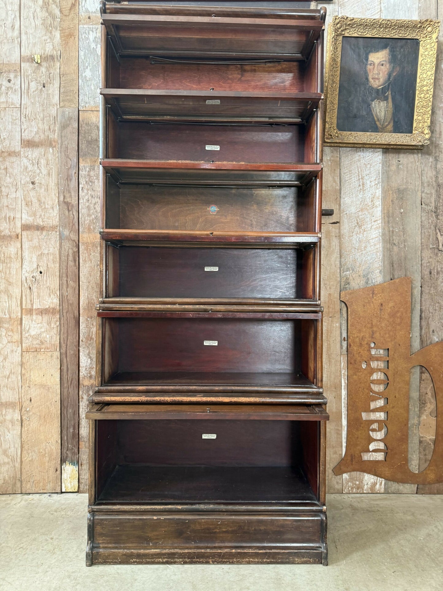 Vintage Modular Globe Wernicke Solicitor Barrister Six Stack Bookcase Glazed Cupboards, c1930
