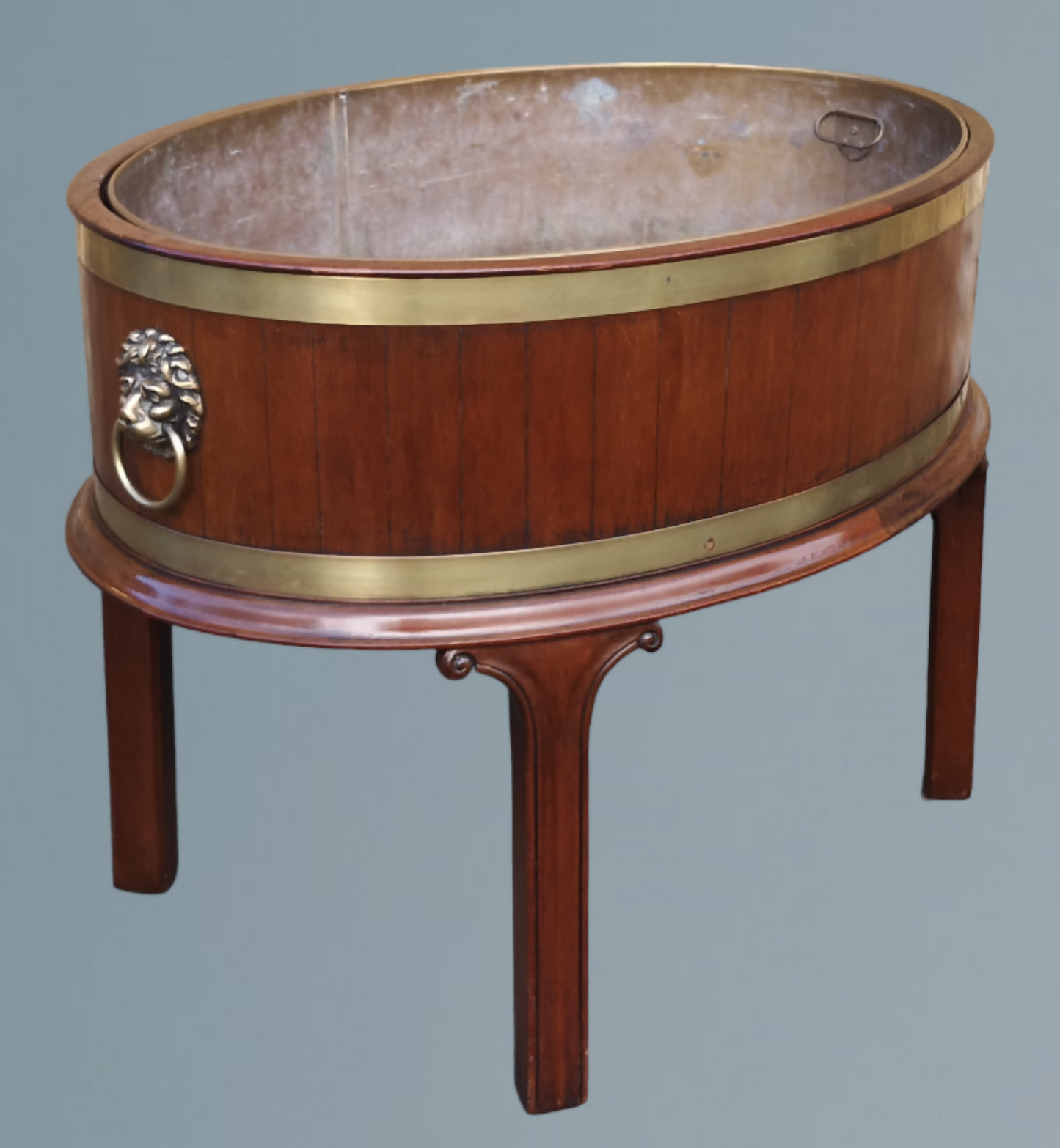 Mahogany and Brass Bound Oval Wine Cooler or Jardinière