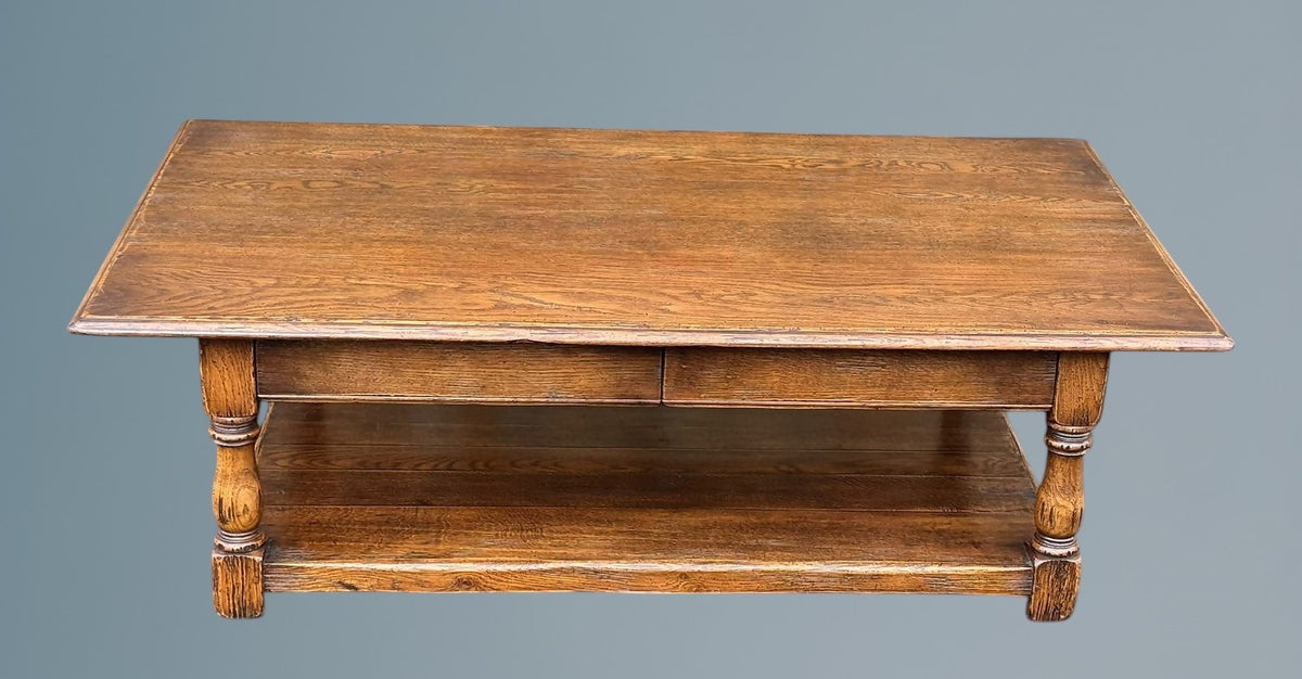 Large Oak Coffee Table With Two Drawers