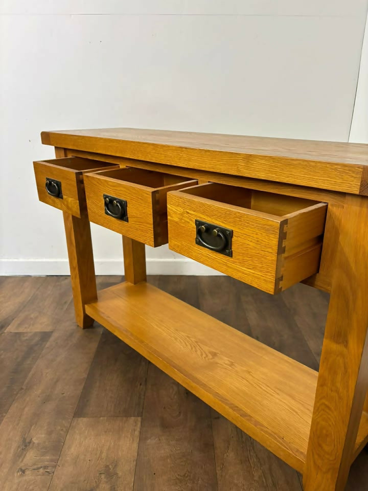 Modern Solid Oak Three Drawer Console Table