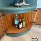 Refinished Nathan deep olive and neutral floral corner cabinet, cupboard, sideboard, shelves drinks cabinet