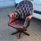 Vintage Red Leather Chesterfield Directors Swivel Armchair