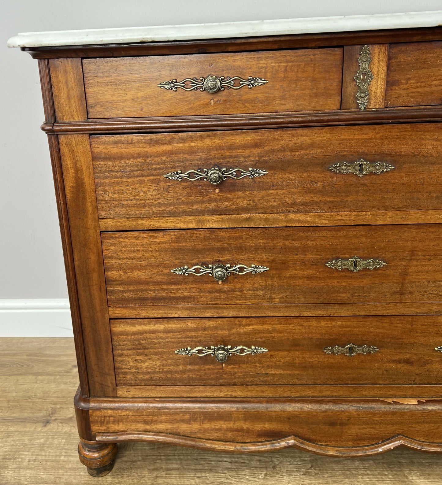 Chest of Drawers Antique French Walnut Marble Top Five Drawer Cabinet LOT 6451