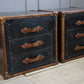 Black Leather & Tan Leather Bedside Drawers