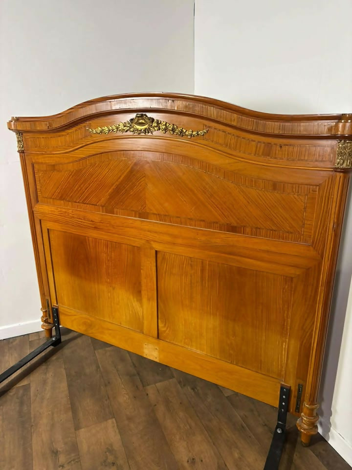 Early 20th French Style Walnut Veneered Bed Frame - 6ft Bed Frame With Gilt Metal