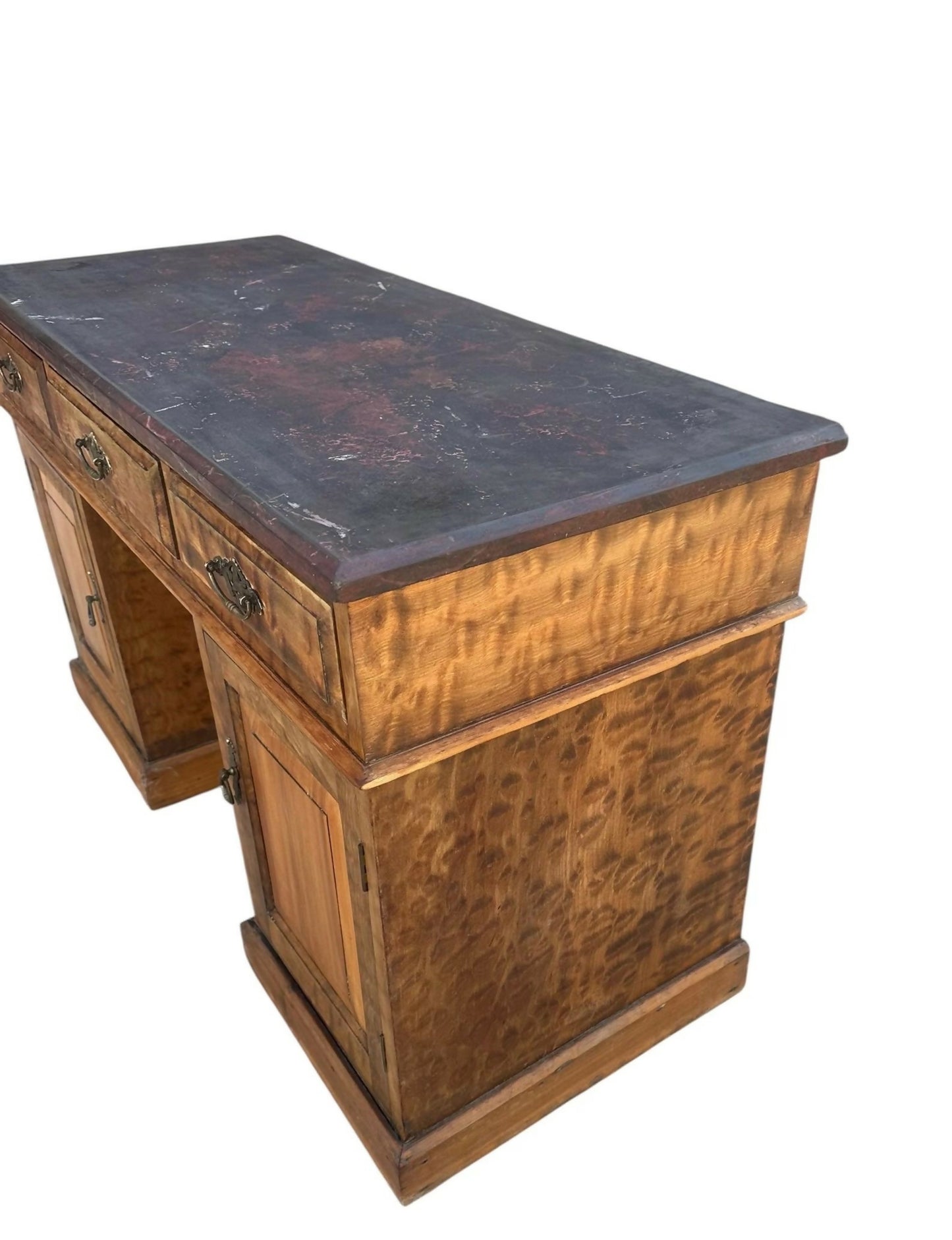 Vintage Burr Walnut and Slate writing office pedestal desk