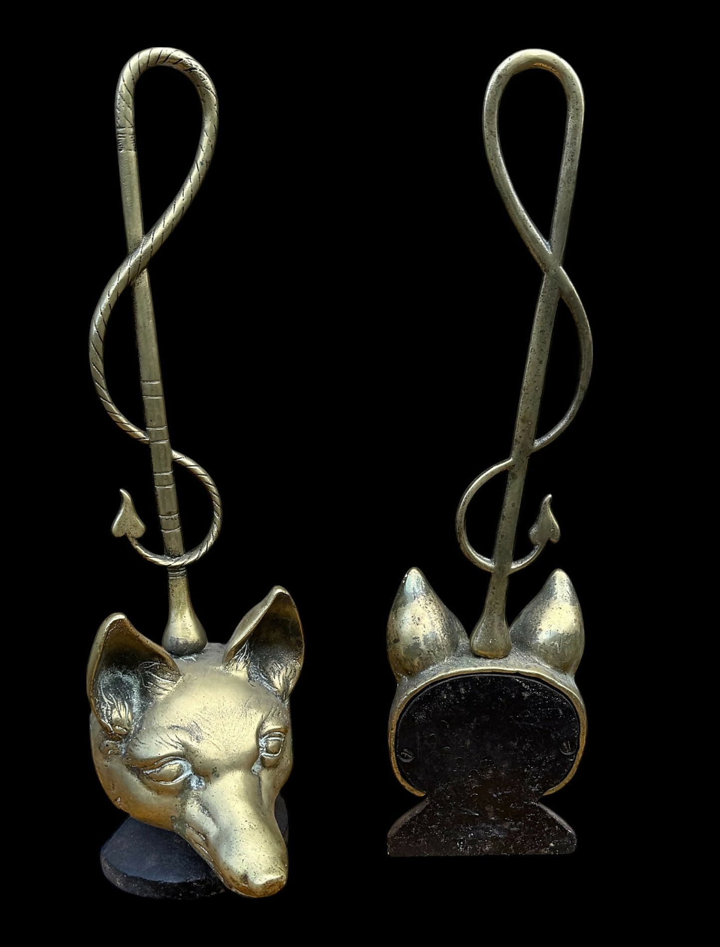 Pair of Antique Brass Fox Head Door Porters or Door Stops