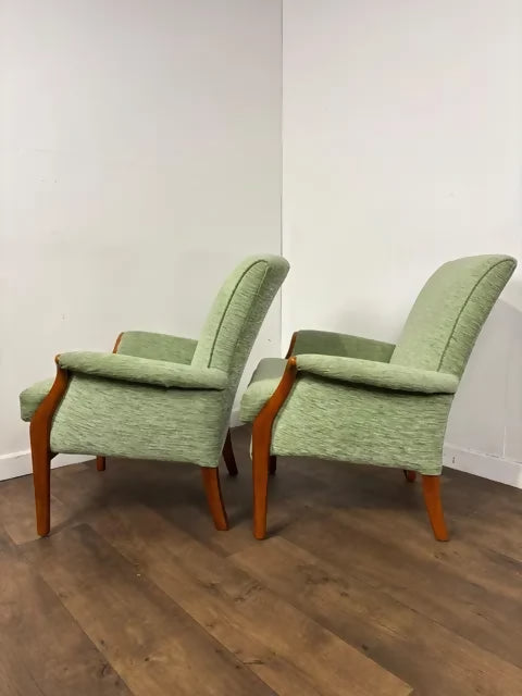 Vintage Pair of Parker Knoll Light Green Upholstered Armchairs – Model PK 749-1014
