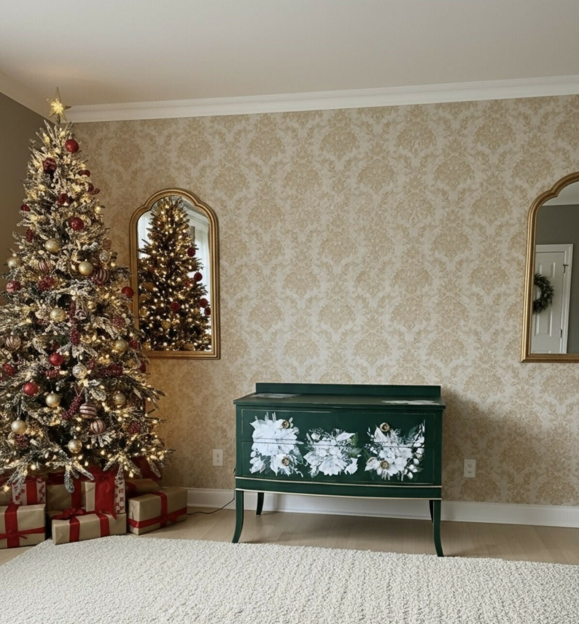 Vintage Green and Gold Chest of Drawers , Dresser