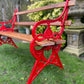 Ornate Red Garden Bench with Oak Planks
