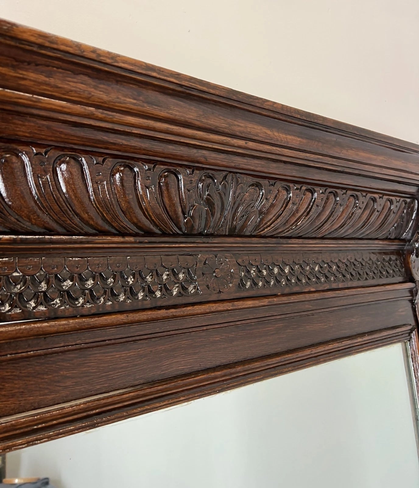 Antique French Oak Wall Mirror with Carved Frame Wall Decor 197cm LOT 4352