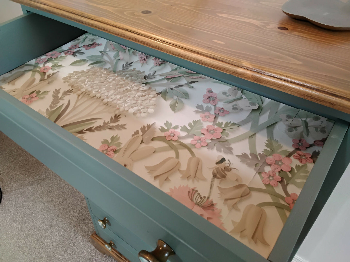 Vintage Chest Of 6 Drawers Sage Green Beautiful Bird Handles