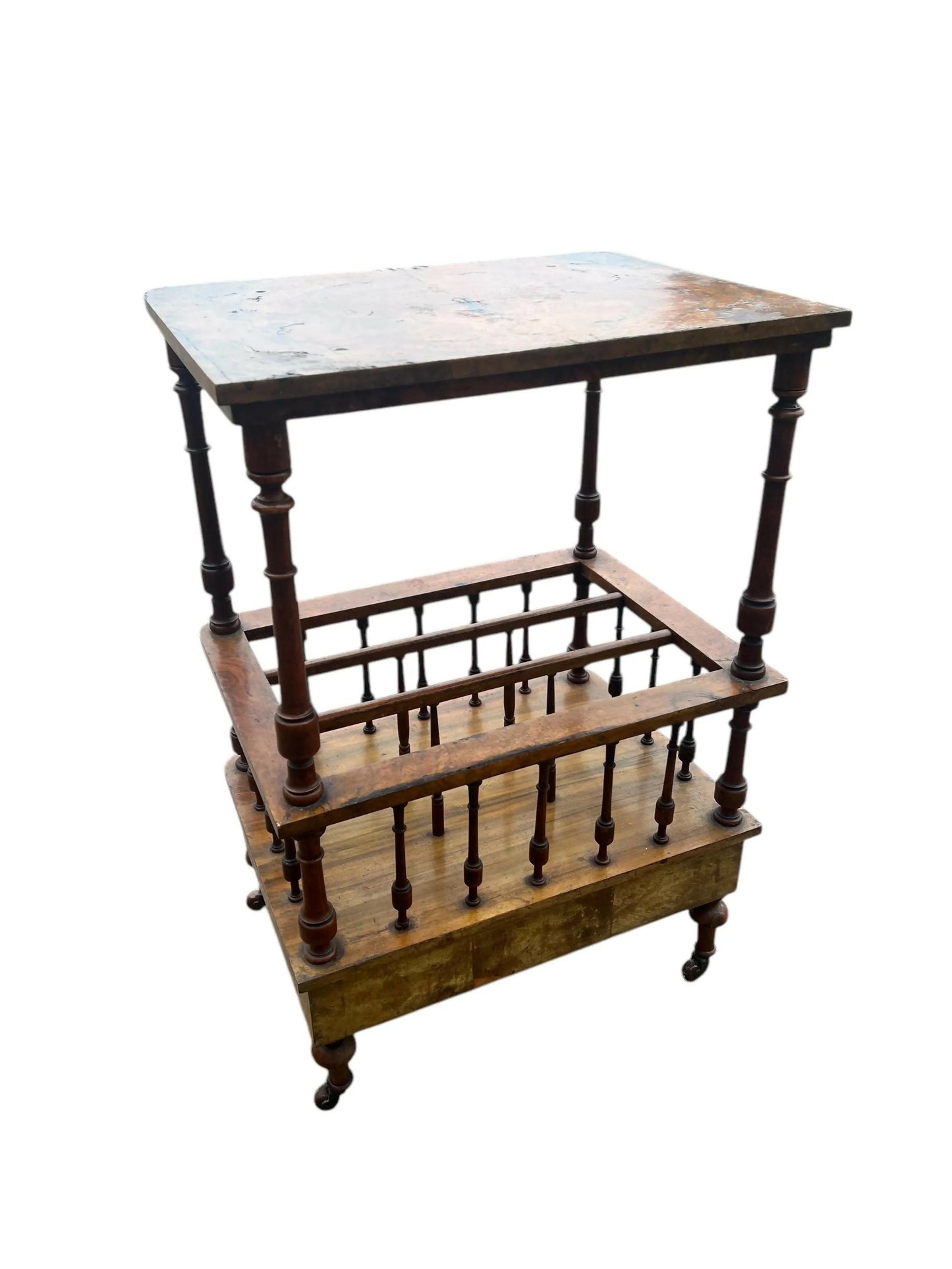 Antique 19th C Walnut Canterbury side table magazine rack.
