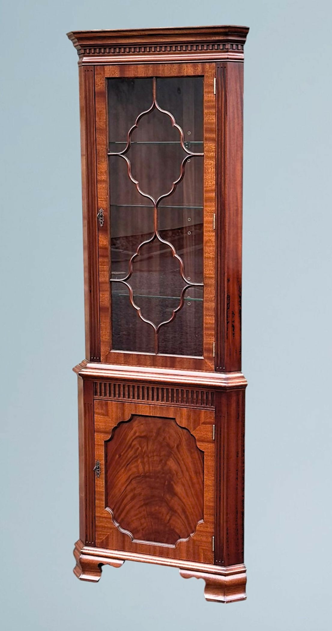 Charles Barr Figured Mahogany Corner Cabinet / Corner Cupboard