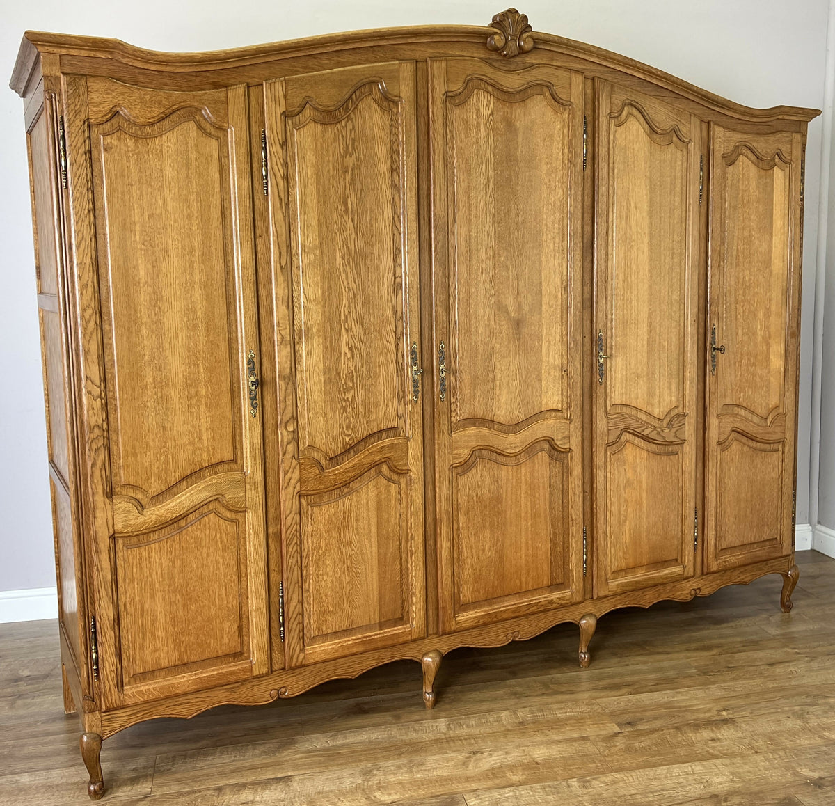 Wardrobe Vintage French Louis XVI Style Oak Five Door Carved Armoire LOT 6519