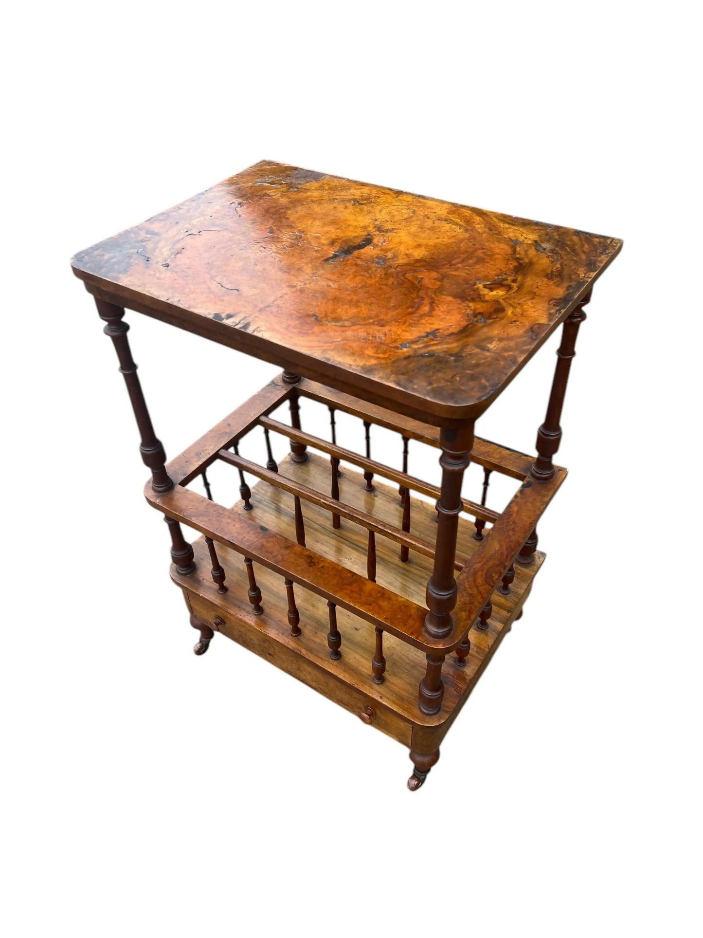 Antique 19th C Walnut Canterbury side table magazine rack.
