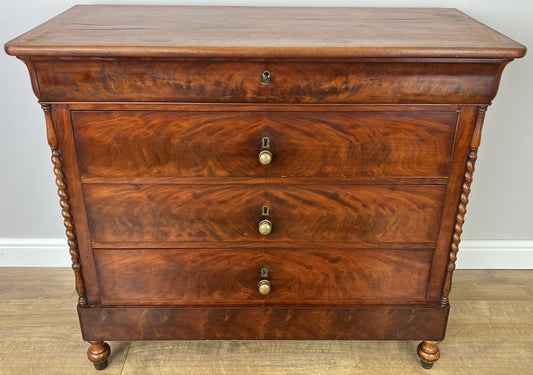 Chest of Drawers Antique French Burr Walnut 4 Drawers Carved Cabinet LOT 6267