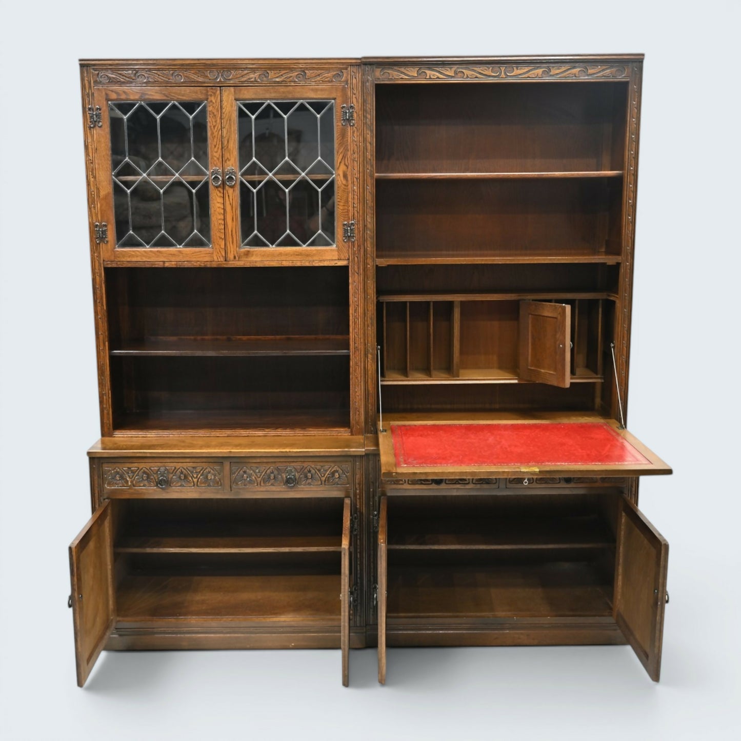 Old Charm Large Wall Unit Bureau Bookcase Storage Light Oak FREE UK Delivery*