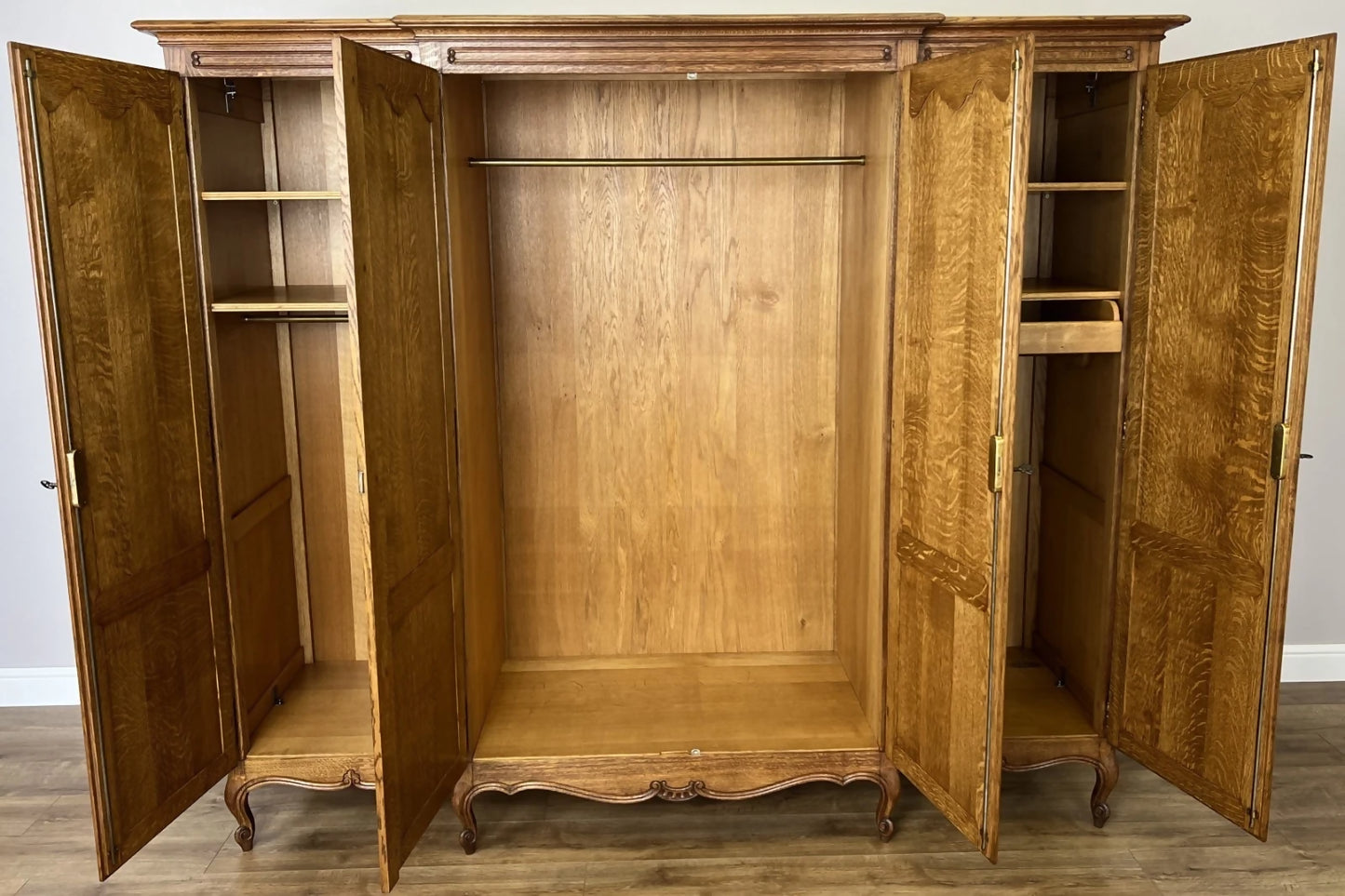 Wardrobe Vintage French Louis XVI Style Oak Four Door Carved Armoire LOT 4877