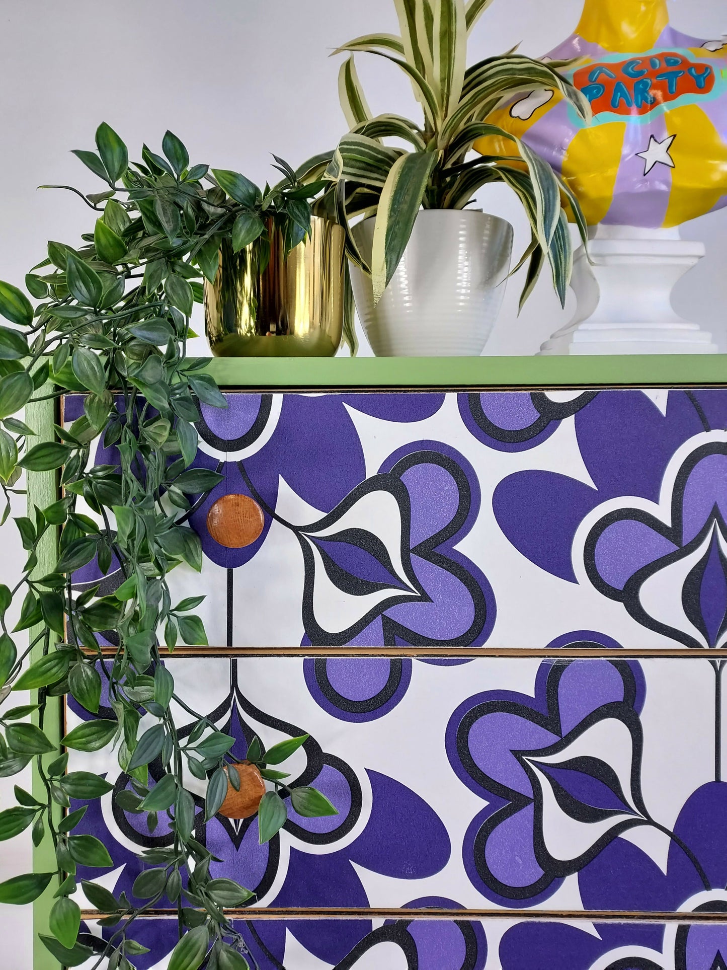 Chest Of Drawers In Yeabridge Green And Retro Pattern