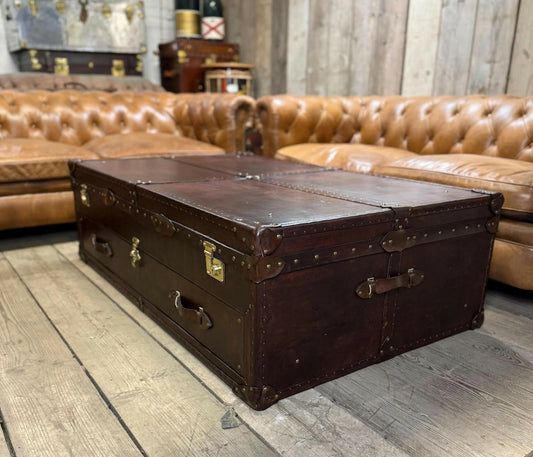 XXL Chestnut Brown Saddle Leather Reception Storage Trunk