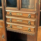 Arts & Crafts French Walnut Bookcase / Cupboard With Fitted Shelves & Drawers