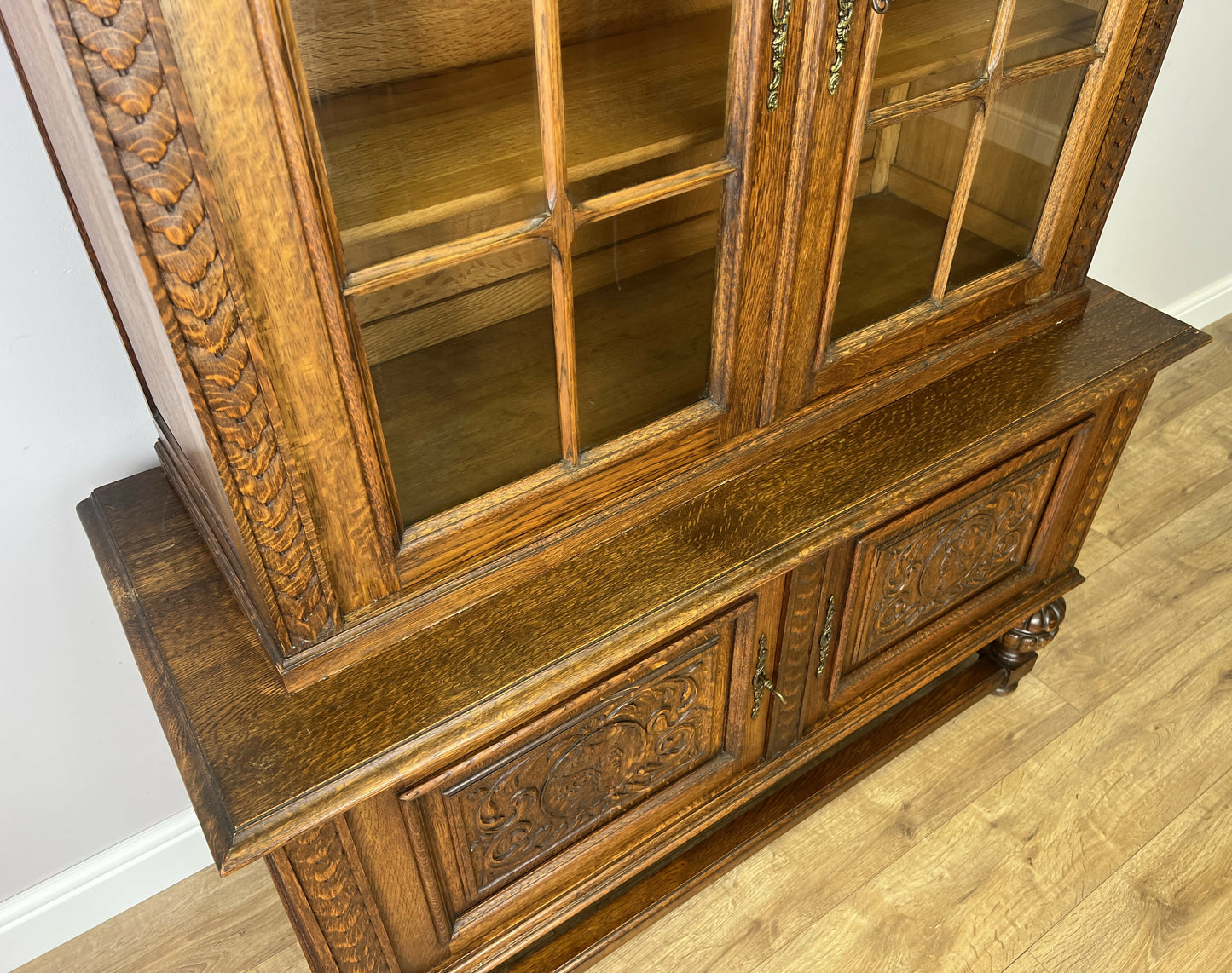 Bookcase Vintage French Oak Glazed Display Cabinet Carved Sideboard LOT 6257