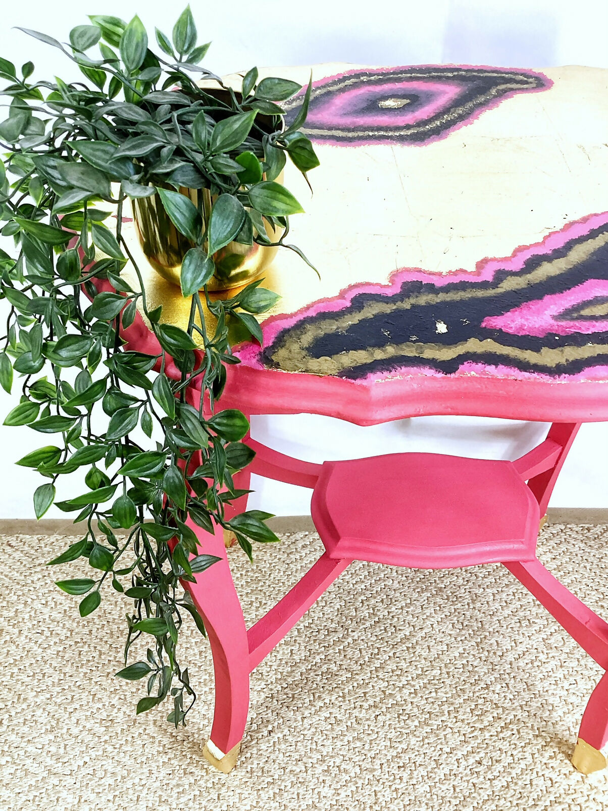 Unique And Beautiful Gold And Pink Side Table