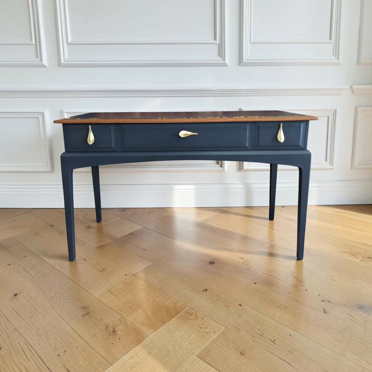 Stag minstrel navy blue gold console table dressing table desk