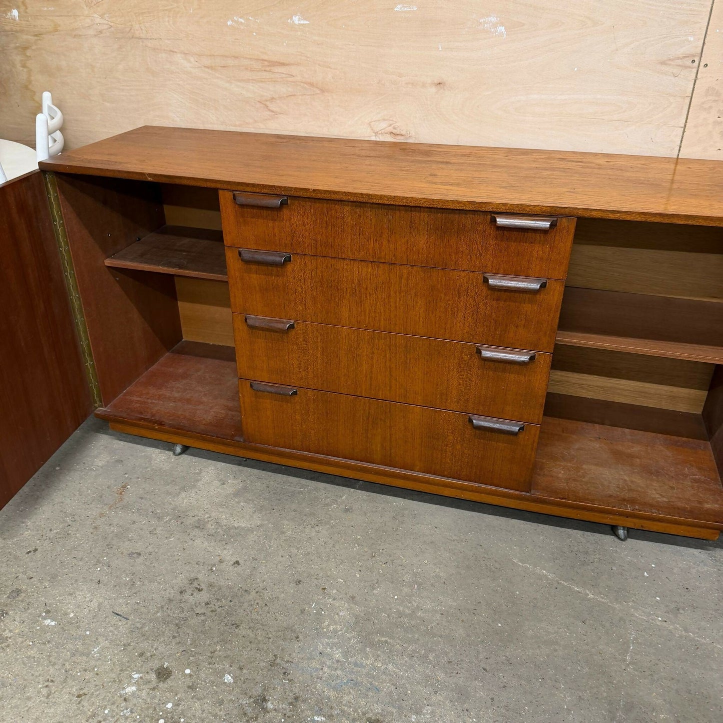 Mid Century Teak Sideboard Double Cupboard 4 Drawers On Castors Possibly Jentiqu