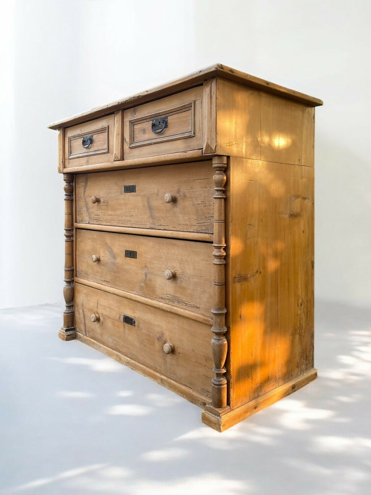 Large Rustic Antique Solid Pine European Style Chest Of Drawers
