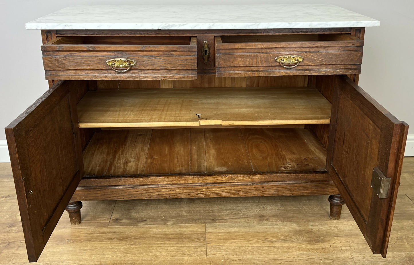 Cabinet Antique French Style Marble Top Oak Sideboard Carved Cupboard LOT 6312