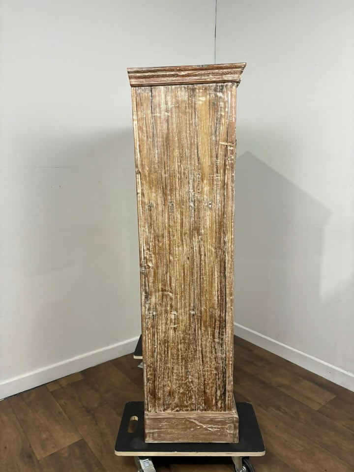 Vintage Indian Rustic Wooden Cupboard with Lime Wash Finish