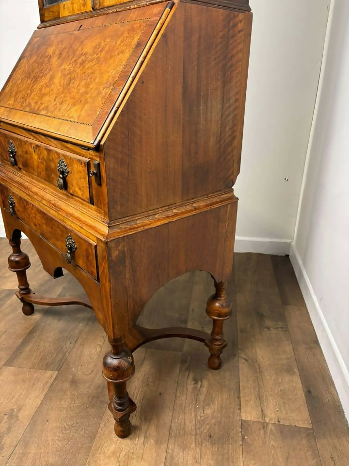 Queen Anne Style Walnut Bureau Bookcase