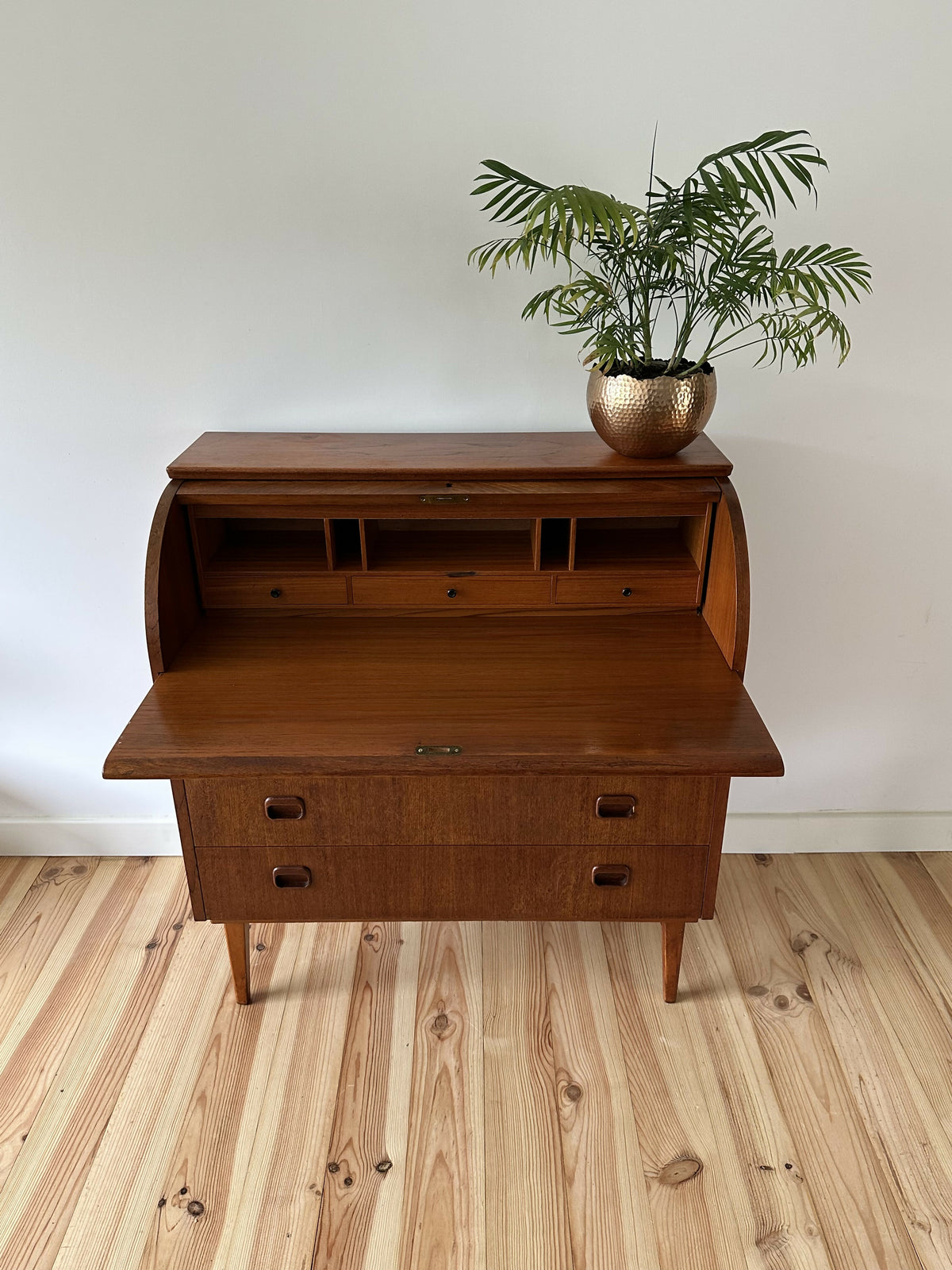 Mid Century Teak Swedish Rolltop Bureau By Egon Ostergaard
